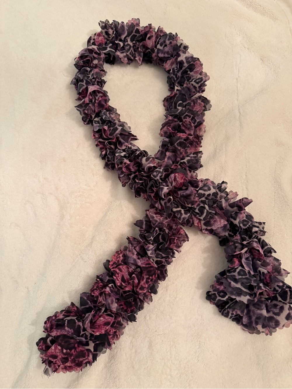 Womens Floral Ruffle Scarf in Purple and Black (Handmade)